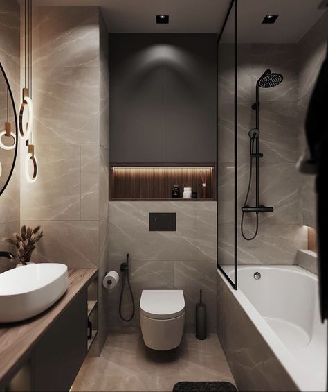 Black Washroom Designs, Bathroom Trends For 2024, Modern Washroom Design, Small Narrow Bathroom, Narrow Bathroom Designs, Design Interior Baie, Bathroom Design Black, Natural Bathroom, Bathroom Inspiration Modern