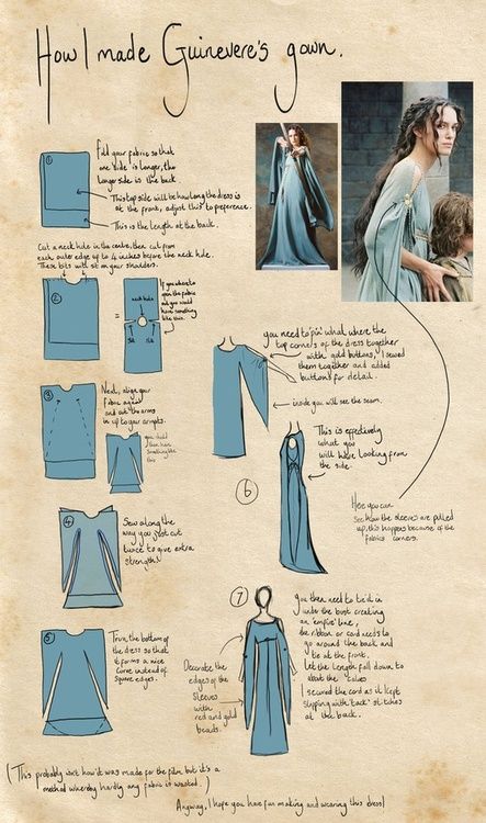 I could do without the slits in the shoulders (Maybe wearing a long-sleeved shirt under it could help?), but this is a cool and easy way to make a medieval dress. Diy Gown, Gaun Abad Pertengahan, Diy Sy, Projek Menjahit, Diy Clothes Refashion, Dress Tutorial, Sew Ins, Costura Diy, Dress Tutorials