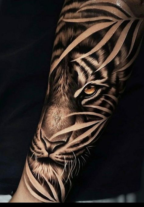 Tiger Forearm Tattoo, Tattoos Arm Mann, Mens Tiger Tattoo, Thigh Piece Tattoos, Lion Forearm Tattoos, Animal Tattoos For Men, Front Shoulder Tattoos, Tiger Tattoo Sleeve, Animal Sleeve Tattoo