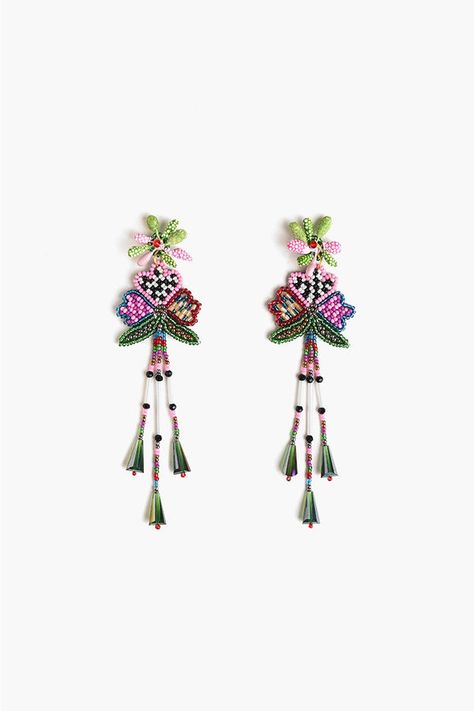 Disco Earrings, Beaded Earring, Beaded Jewelry Tutorials, Beaded Crafts, Flower Center, Beaded Jewelry Patterns, Vibrant Flower, Drop Beads, Pink Sky