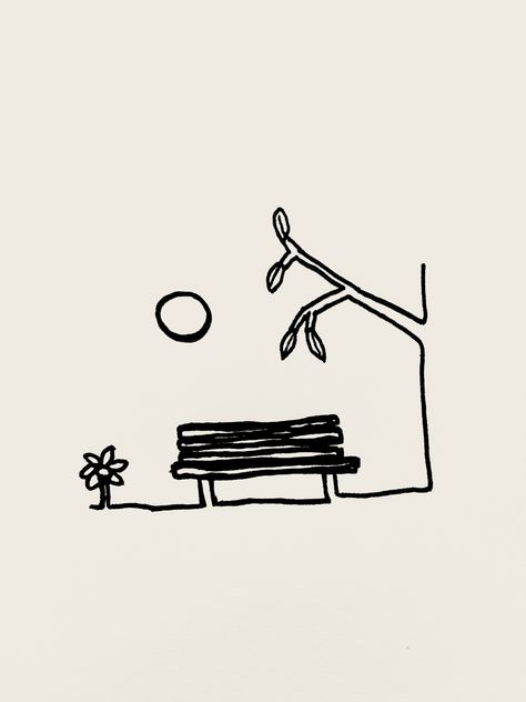 Park bench   Art line drawings Park Bench Tattoo, Bench Drawing Simple, Bench Doodle, Park Bench Drawing, Bench Tattoo, Park Doodle, Bench Illustration, Bench Drawing, Park Drawing