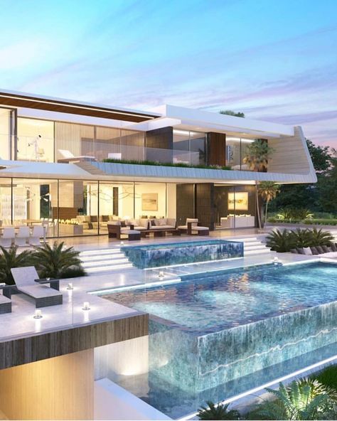 Modern, Stylish & Breathtaking... #footballer #house #pool #style Pool Layout, Luxurious Mansions, Luxury Pools Backyard, 3 Storey House Design, Townhouse Exterior, Luxury Houses Mansions, Luxury Beach House, Modern Villa Design, Mega Mansions