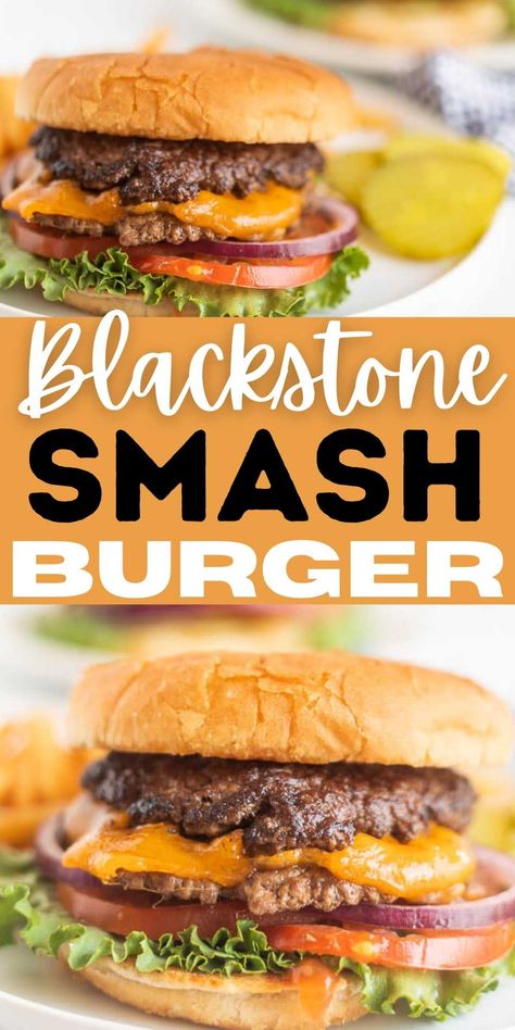 Blackstone Smash Burger Recipe (with a VIDEO!) Black Stone Hamburgers, Blackstone Grill Recipes Grilled Cheese, Smash Burgers On Blackstone Griddle, Black Stone Griddle Smash Burger, Burgers On A Griddle, Smash Burger Recipe With Onions, Black Stone Burger Recipe, Blackstone Smashed Burgers, Blackstone Grill Recipes Hamburgers