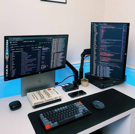 Programmers Desk, Coding Tutorials, Modern Home Offices, Computer Desk Setup, Home Studio Setup, From Software, Custom Computer, Desktop Setup, Tim Ferriss