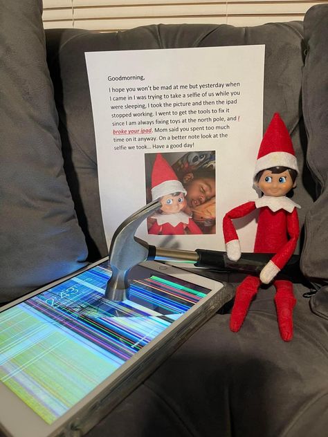 Elf 2024, Elf Ideas Easy, Elf On Shelf, Elf Shelf, Elf Fun, Broken Screen, While You Were Sleeping, Elf Ideas, Year 2