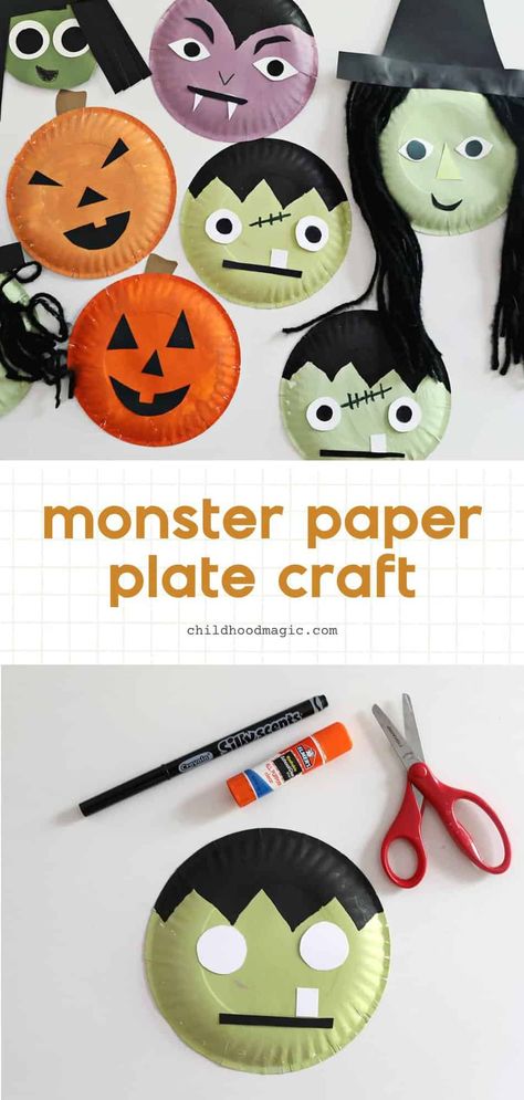 Halloween Paper Plate Craft - Monster Paper Plate Craft, Paper Plate Art, Spooky Crafts, Paper Plate Craft, Halloween Art Projects, Halloween Crafts Preschool, Halloween Plates, Mascaras Halloween, Paper Plate Crafts For Kids