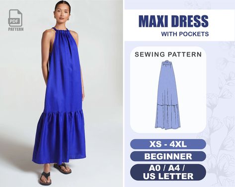 Long Dress Sewing Pattern: Maternity, Sundress, Beginner, XS-4XL, Linen, Plus Size Sewing Pattern Maxi Dress, Free Maxi Dress Pattern, Long Dress Sewing, Plus Size Dress Pattern, Dress Pattern Plus Size, Fitted Top Pattern, Long Dress Sewing Patterns, Tiered Dress Pattern, Maxi Dress Sewing Pattern