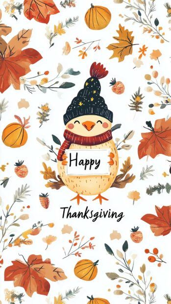 A sweet wallpaper with a small, smiling turkey character holding a Happy Thanksgiving sign, surrounded by fall themed patterns. Thanksgiving And Christmas Wallpaper, Cute Wallpapers Thanksgiving, Cute Thanksgiving Wallpapers Aesthetic, Thanks Giving Background Wallpaper, Thanksgiving Computer Wallpaper, Thanksgiving Screensavers Wallpapers, Thanksgiving Iphone Background, Wallpaper Iphone Thanksgiving, Thanksgiving Turkey Wallpaper