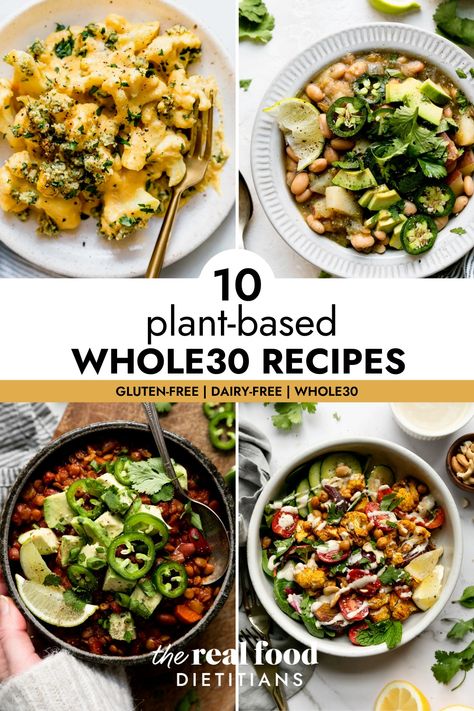 A plant-based Whole30 program emphasizes whole, simple foods, just like the original plan. However, for 30 days, you also eliminate any animal-based foods and fats, replacing them with whole-food sources of plant-based protein and plant-based fats. We share 10 Plant-Based Whole30 Recipes you can enjoy! Vegetarian Recipes Whole 30, Winter Whole 30 Recipes, Quick Whole Food Recipes, Whole Food Recipes Eating Clean Plant Based, The Plant Paradox Recipes, Plant Based Whole 30 Breakfast, Whole Food Protein Sources, Whole30 Plant Based Recipes, Plant Based Aip Recipes