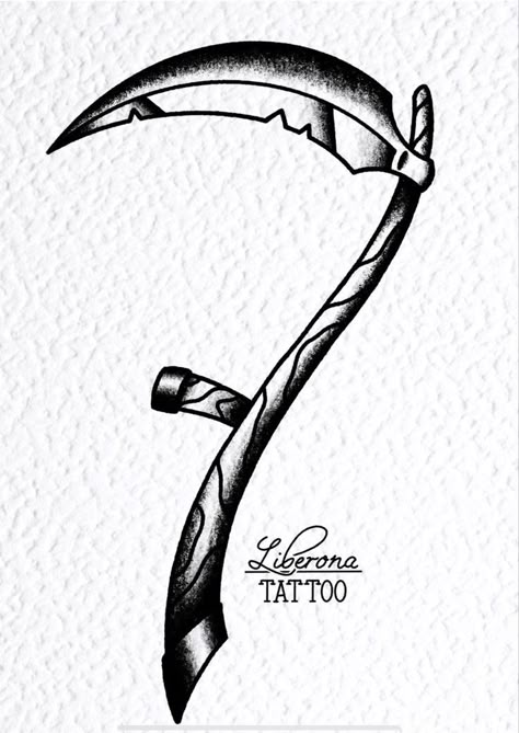 Traditional Scythe Tattoo, Scythe Tattoo, Kraken Tattoo, Traditional Black Tattoo, 16 Tattoo, Traditional Tattoo Inspiration, Knife Tattoo, 4 Tattoo, Flash Tattoo Designs