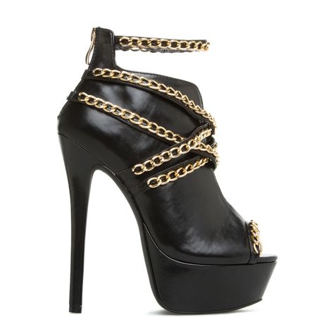 Loveena - ShoeDazzle Leather Heels With Chain Strap For Night Out, Chic Black Heels With Chain Strap, Chain Strap Heels With Round Toe For Night Out, Round Toe Heels With Chain Strap For Night Out, Jumpsuit Elegant, Sky High, Shoe Dazzle, Shoe Game, Christian Louboutin Pumps