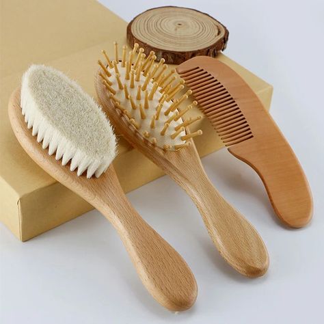 Wooden Hair Brush, Baby Hair Brush, Natural Hair Brush, Baby Grooming, Scalp Brushing, Baby Baden, Hair Brush Set, Wooden Brush, Wooden Comb