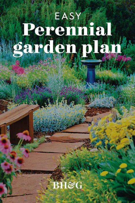 With this garden plan, you can plant it and almost forget it! It relies on a selection of tough-as-nails perennials that will thrive in full sun, tolerate heat and humidity, and reliably come back each year. #gardenplanning #gardendesign #perennialflowers #gardens #beautifulgardens #bhg Perennial Garden Plan, Perenial Garden, Perennial Garden Design, Perennial Garden Plans, Easy Perennials, Garden Plan, Sun Garden, Cottage Garden Design, Garden Wallpaper