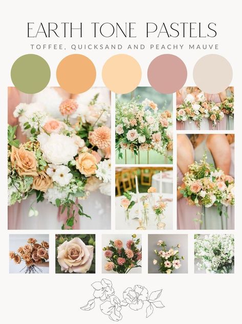 Desert Pastel Wedding Colors, Pink Peach Color Palette Wedding, Spring Boho Wedding Color Palette, Wedding Pallete Colors Summer, Blush Palette Wedding, Wedding Theme Colors Spring 2023, Spring Wedding Backyard, Spring Neutral Color Palette Wedding, Muted Spring Wedding Flowers