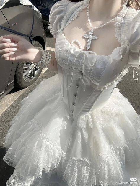 Goth White Dress, Light Goth Aesthetic, Light Goth Outfits, White Goth Dress, Angel Core Outfit, White Gothic Dress, White Goth Outfit, White Goth Aesthetic, Low Key Wedding Dress