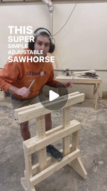 Thomas Orr on Instagram: "Build an easy adjustable sawhorse! This horse is super sturdy and very functional! It takes 4, 8ft 2x4s and 2 carriage bolts! Sorry for no metric number right now, to convert all of that would be too time consuming sith my chrrent schedule but in the future i will be truing to come up with a sokution! Thanks! #woodworking #woodwork #woodworker #sawhorse #diysawhorse #woodworkingproject #woodworkingtips #woodworkingtip #woodworkingbusiness #woodworkingskills #diy" Adjustable Sawhorse Diy, Sawhorses Diy How To Build, Adjustable Sawhorse Plans, Adjustable Saw Horse Plans, Saw Horses Ideas, Plywood Sawhorse, Adjustable Saw Horse, Saw Horse Plans, Diy Saw Horse