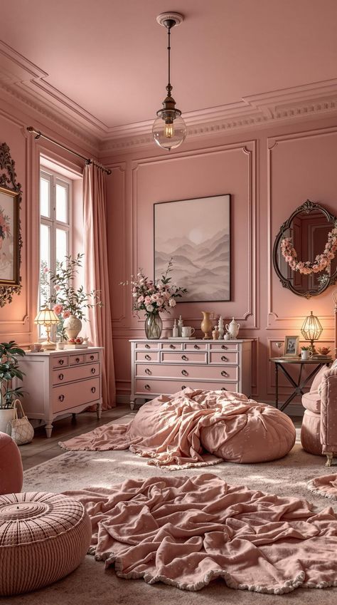 Dark Feminine Bedroom Parisian Aesthetic Bedroom, Moody Makeup, Feminine Bedroom Ideas, Edgy Bedroom, Dark Feminine Bedroom, Rose Gold Rooms, Opulent Bedroom, Dark Palette, Feminine Room