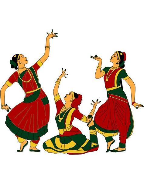 Dandia Dance Drawing, Bharatnatyam Illustration, Traditional Dances Of India, Bharatnatyam Drawing, Arangetram Invitation, Onam Decor, South Indian Dance, Bharatnatyam Dance, South Indian Art