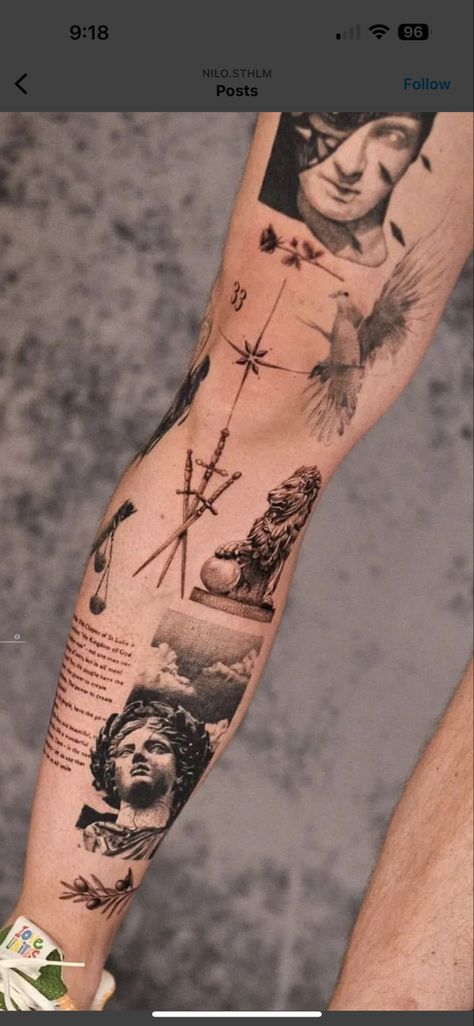 Side Men Tattoo, Men’s Tattoo Arm Patchwork, Microrealism Patchwork Tattoo, Italian Tattoo Sleeve, Bottom Shin Tattoo, Renecansse Tattoo, Leonardo Da Vinci Tattoo Ideas, Historical Art Tattoo, Roman Patchwork Tattoo