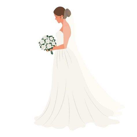 Bride in a wedding dress with a bouquet of flowers on a white background. Luxury wedding illustration, template for invitation, vector Template For Invitation, Bride Cartoon, Bride Clipart, Background Luxury, Illustration Template, A Bouquet Of Flowers, Wedding Illustration, A Wedding Dress, Bouquet Of Flowers