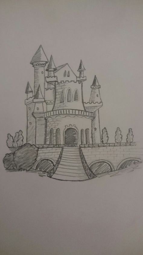 Easy Castle Sketch, Disney Palace Drawing, How To Draw A Castle Easy, Scary Castle Drawing, Cute Castle Drawing, Castle Drawing Sketches Easy, Kingdom Drawing Easy, Castle Simple Drawing, Castle Aesthetic Drawing