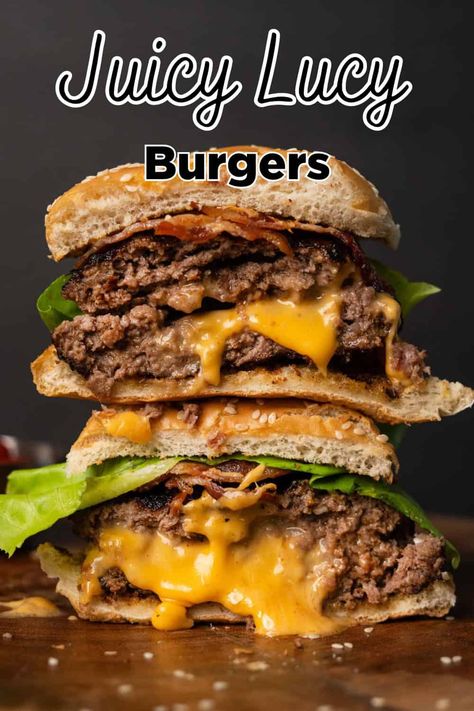 Fall Burger Recipes, Juiciest Burger Recipe, Stuffed Burger Recipes, Juicy Lucy Burgers, Juicy Lucy Burger Recipe Grilling, Juicy Lucy Burger Recipe, Jucy Lucy Burgers, Perfect Burger Recipe, Juicy Burger Recipe