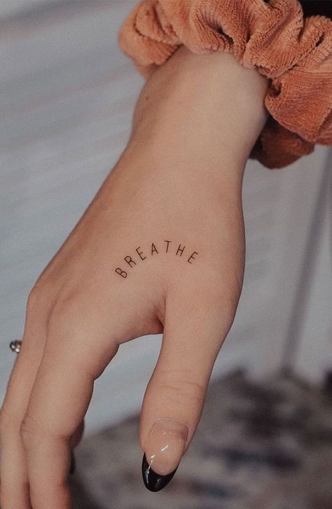 70+ Beautiful Tattoo Designs For Women : Breath Tattoo on Hand I Take You | Wedding Readings | Wedding Ideas | Wedding Dresses | Wedding Theme Breath Tattoo, Tattoos That Mean Something, Just Breathe Tattoo, Beautiful Tattoo Designs, Simple Hand Tattoos, Wörter Tattoos, Side Hand Tattoos, Stunning Tattoos, Tattoo On Hand