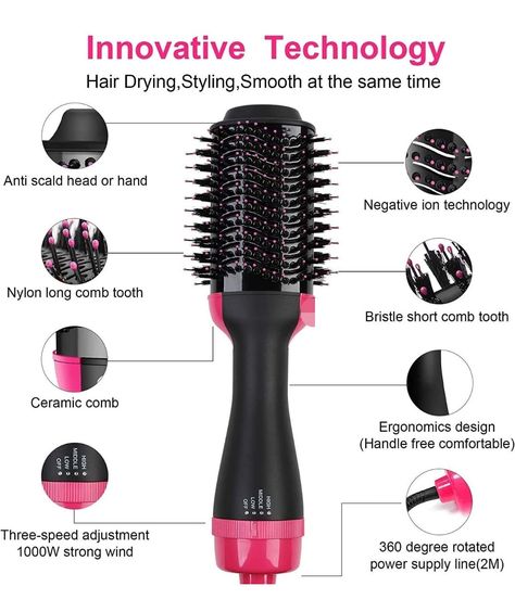 Professional Salon One-Step Hair Dryer & Hot Air Brush & Blower Brush with Negative Ions For Straight and Soft Curls 4 in 1 Hair Brush Dryer & Styler (110v 1000W) Hair Fashion Editorial, Hair Brush Blow Dryer, Fashion Illustration Hair, Illustration Hair, One Step Hair Dryer, Salon Blowout, Hair Blower, Curling Brush, Best Hair Dryer