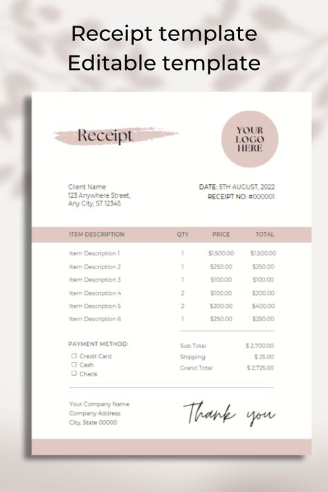 Receipt template for business owners, business receipt, editable receipt Canva templates, printable receipt, sales receipt Business Receipt Template, Business Receipt, Learn Accounting, Editable Birthday Cards, Business Invoice, Printable Invoice, Template For Business, Receipt Template, Business Planner