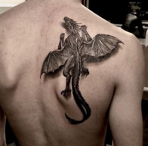 Dragon Tattoo Large, 3d Dragon Tattoo, Dragon Tattoo Shoulder, Dragon Tattoo Back, Rabe Tattoo, Black Dragon Tattoo, Tatoo 3d, Empyrean Series, Dragon Tattoos For Men