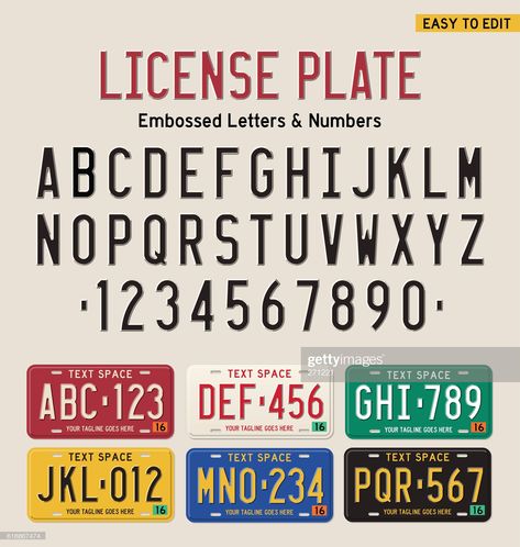 stock vector : 3d license plate font and license plate set License Plate Font, License Plate Illustration, License Plate Drawing, Alphabet Cars, Concert Banner, Travel Classroom, Wine Nook, License Plate Ideas, Bd Card