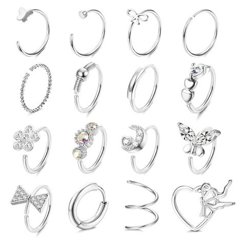 Ubjuliwa 16pcs 20g Nose Rings Hoops for Women Stainless Steel Tragus Septum Lip Ring Paved Cz Cartilage Helix Earrings Moon Butterfly Nose Piercing Hoop 8mm (As an Amazon Associate I earn from qualifying purchases) Small Hoop Nose Ring, Butterfly Nose Piercing, Black Nose Ring, Cute Nose Rings, Rose Gold Nose Ring, Tragus Earrings Hoop, Moon Butterfly, Nose Piercing Hoop, Earrings Moon