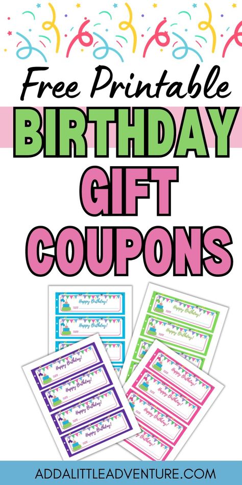 Free Printable Birthday Gift Coupons Birthday Coupons For Friends, Birthday Coupon Template Free Printable, Iou Coupons Free Printable, Printable Coupons Template, Free Coupon Template, Birthday Tags Printable, Printable Coupon Book, Ticket Template Free, Birthday Candy Bar Wrappers