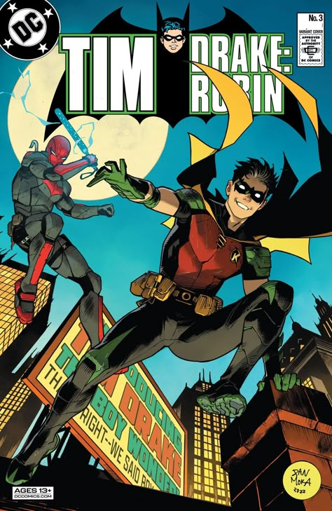 Cover by Dan Mora Tim Drake Robin, Dan Mora, Tim Drake, Batman And Robin, Catwoman, Drake, Card Stock, Batman