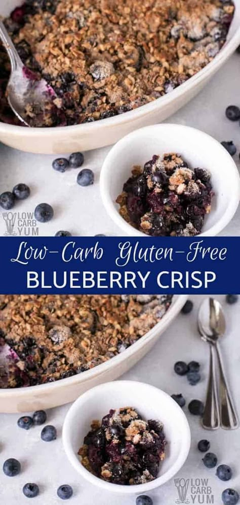 A healthy gluten free blueberry crisp that's low carb and keto friendly. It's topped with a mix of chopped pecans. Serve it warm for a delicious dessert. Gluten Free Blueberry Crisp, Blueberry Crisp Recipe, Blueberry Crisp, Healthy Blueberry, Low Carb Sweets, Low Carb Dessert, Keto Sweets, Crisp Recipe, Blueberry Recipes