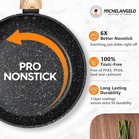 Amazon.com: MICHELANGELO Pots and Pans Set Nonstick, Kitchen Cookware Sets with Black Granite Coating, Non Toxic Cookware Set Induction Compatible, 12 Pcs: Home & Kitchen Non Toxic Cookware, Pasta Spoon, Infographic Ideas, Fish Fillets, Kitchen Cookware Sets, Nonstick Cookware Sets, Fry Pan Set, Nonstick Skillet, Cotton Gloves