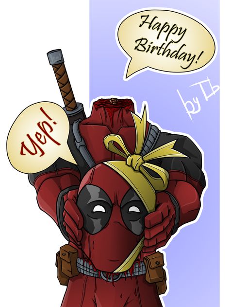 Happy Birthday from Deadpool Deadpool Happy Birthday, Happy Birthday Tattoo, Emoji Party Invitations, Emoji Party Favors, Deadpool Birthday, Girls Birthday Party Games, Birthday Theme Decoration, Happy Birthdays, Cute Happy Birthday