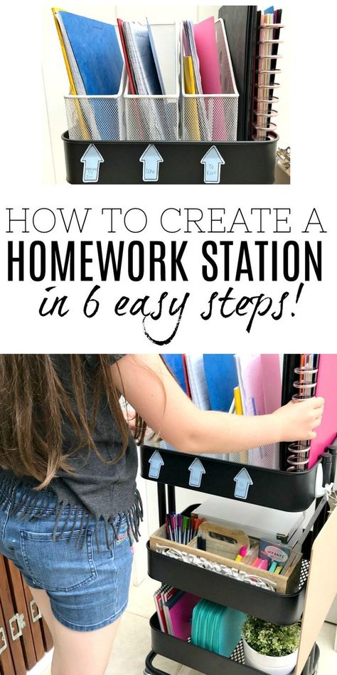 Ideas and simple tips to help back to school go smoothly with this amazing DIY Homework Station. Follow the step by step guide and create your very own right now - it's really quick and easy. #homework #homeworkstation #DIY #backtoschool Organisation, Homework Station Diy, Diy Homework Station, Kids Homework Room, Homework Room, School Organisation, Homework Organization, Easy Weekend Projects, Homework Station