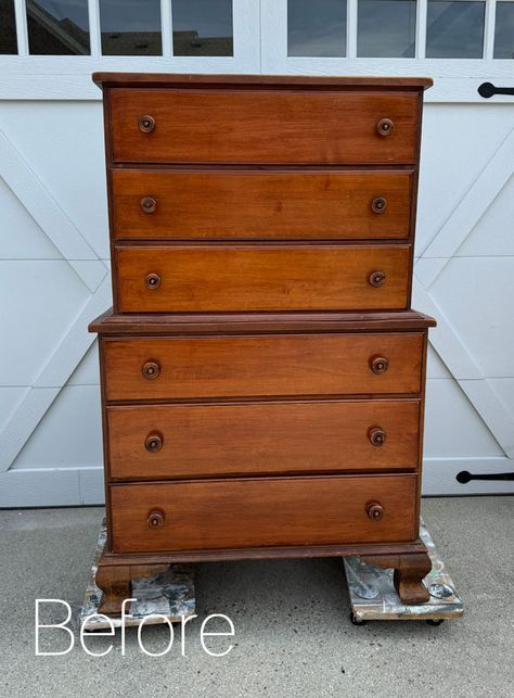 Painted Antique Dresser Ideas, Broyhill Dresser Makeover, Small Chest Of Drawers Makeover, 3 Drawer Nightstand Makeover, Large Dresser Makeover, Tall Dresser Makeover Diy Repurposing, Tall Boy Dresser Makeover, Tallboy Dresser Makeover, Highboy Dresser Makeover