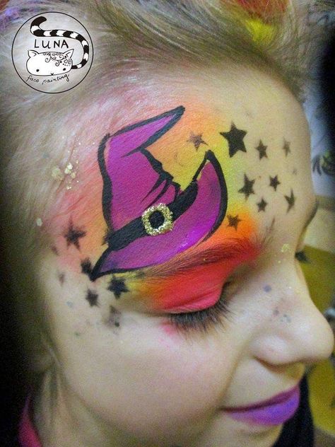 Witch Hat Face Paint, Face Paint Kids Halloween, Kids Face Painting Halloween, Halloween Facepainting Simple, Halloween Kids Face Painting, Halloween Witch Painting, Witch Face Paint Kids, Kids Halloween Face Painting Ideas, Fall Face Painting Ideas For Kids