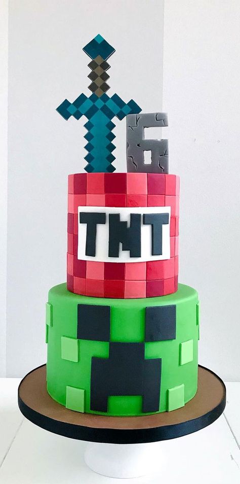 38. Minecraft birthday cake Whether you’re looking for birthday cake, graduation cake, bridal shower, baby shower or any celebration cake.  We’ve got something for every... Pretty Cake Decorating, Craft Birthday Cake, Kid Birthday Cake, Pastel Minecraft, Minecraft Cake Designs, Cake Bridal Shower, Minecraft Birthday Cake, 8th Birthday Cake, 6th Birthday Cakes