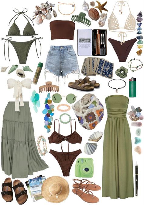 Beachy Cute Outfits, Island Life Outfit Boho Style, 2000 Beach Outfit, Cute Beach Fits Aesthetic, Colorful Beachy Outfits, Boho Beach Clothes, Hippy Outfits Summer, 70s Beach Outfit, Beach Granola Outfits