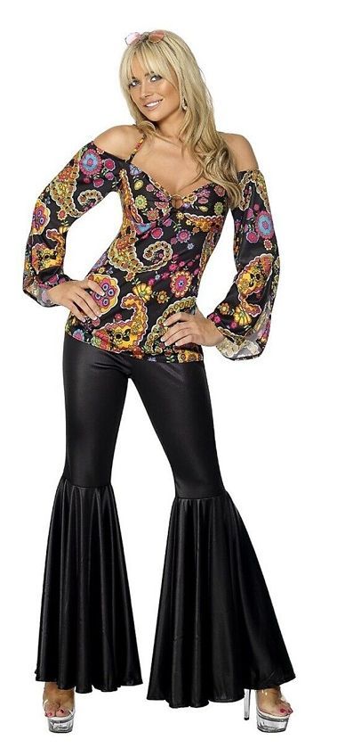 Disco Costume with Bell Bottoms Adult 70s Halloween Fancy Dress. Halloween Costumes Ideas For Women Adult. Retro Costume Ideas For Women. Halloween Party Ideas. Party Disco Costume Ideas. Hippy Costume Ideas. #HalloweenCostumesIdeas #AdultCostume #HalloweenCostume #WomenCostume #CostumeIdeasForWomen #RetroCostumeIdeas 1970s Fancy Dress, Disco Fancy Dress, 60s Costume, Black Flares, Danny Zuko, Womens Fancy Dress, Disco Costume, Stile Boho Chic, Hippie Party