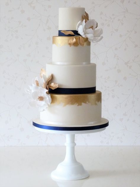 Deep Blue And Gold Wedding, Gold And Navy Wedding Cake, White Blue Gold Cake, Navy Blue Gold Cake, Gold And Blue Wedding Cake, White Blue And Gold Cake, Navy Gold Wedding Cake, Wedding Cake Navy Blue And Gold, Navy Blue And Gold Wedding Cake