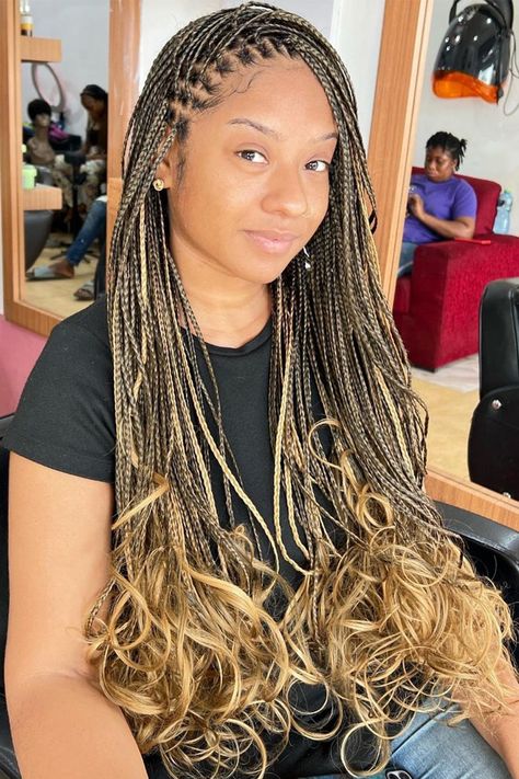 18 Inch Box Braids Pre Looped Crochet Hair for Black Women French Curl Crochet Braids with Wavy Ends 7 Packs Ombre Blonde Box Braids Crochet Hair (1B/27#) Black Braids With Blonde Ends, Black To Blonde Braids Ombre, Blonde Ombre French Curl Braids, Ombré Braids With Curls, Ombré French Curl Braids, Ombre French Curl Braids, 1b And 27 Box Braids, Ombre Box Braids Black Women, Ombre Blonde Braids