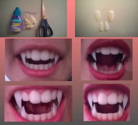 Diy Halloween Costumes For Girls, Vampire Makeup, Vampire Fangs, Vampire Teeth, Halloween Tags, Cosplay Tutorial, Halloween Costumes Makeup, Cosplay Diy, Fantasias Halloween