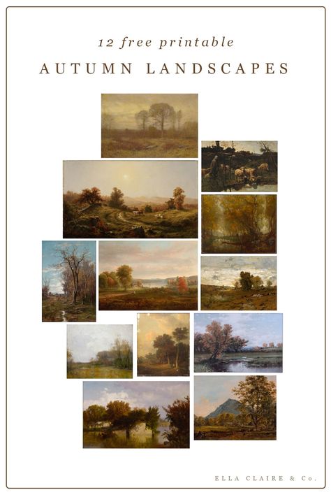 Vintage Fall Landscape Paintings, Vintage Autumn Printables Free, Fall Prints Free, Easy Vintage Paintings, Vintage Autumn Art, Vintage Fall Printables Free, Vintage Fall Prints, Autumn Scenes Country Life, Autumn Printables Free