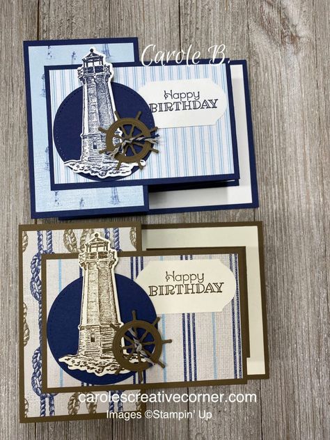 Masculine Cards Handmade, Boat Card, Nautical Cards, Masculine Birthday Cards, Birthday Cards For Men, Whisper White, Fancy Fold Cards, Fancy Folds, Stamping Up Cards