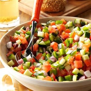 Chopped Garden Salad Recipe -This recipe is always requested by my children for their birthday meal or any other get-together. The flavor combination is so yummy.—Anna Sutherland, Camp, Arkansas Garden Salad Recipe, Make Ahead Salads, Cucumbers And Onions, Cucumber Recipes, Garden Salad, Garden Recipes, Chopped Salad, Cucumber Salad, Vegetable Salad