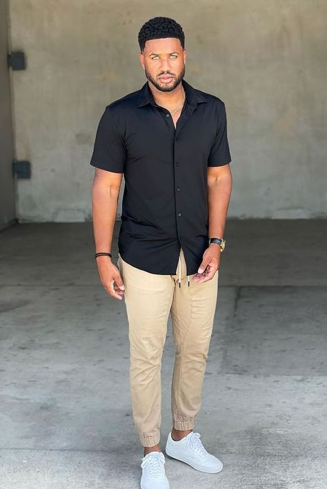 Perfect Casual Outfits for Men: Best Style Guide of 2023 Kakis Pants Outfit Men Formal, Khaki Pants Outfit Men Wedding Guest, Men Style Ideas Outfits, Hot Styles Outfits Men, Men In Joggers Outfit, Men’s Casual Office Style, Casual Men Outfits Spring, Guys Dinner Outfit, Mens Outfits Khaki Pants